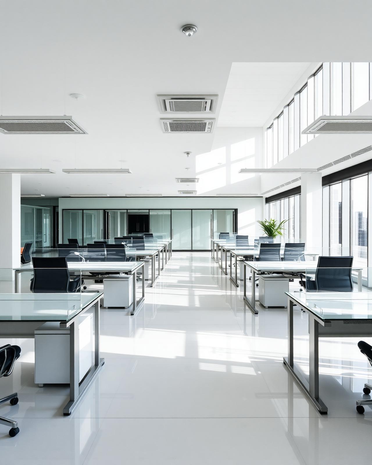 Open-plan office cleaned and ready for the working day